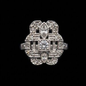 Art Deco Edwardian Revival Statement Ring Sterling Silver Size 8 In Gift Box